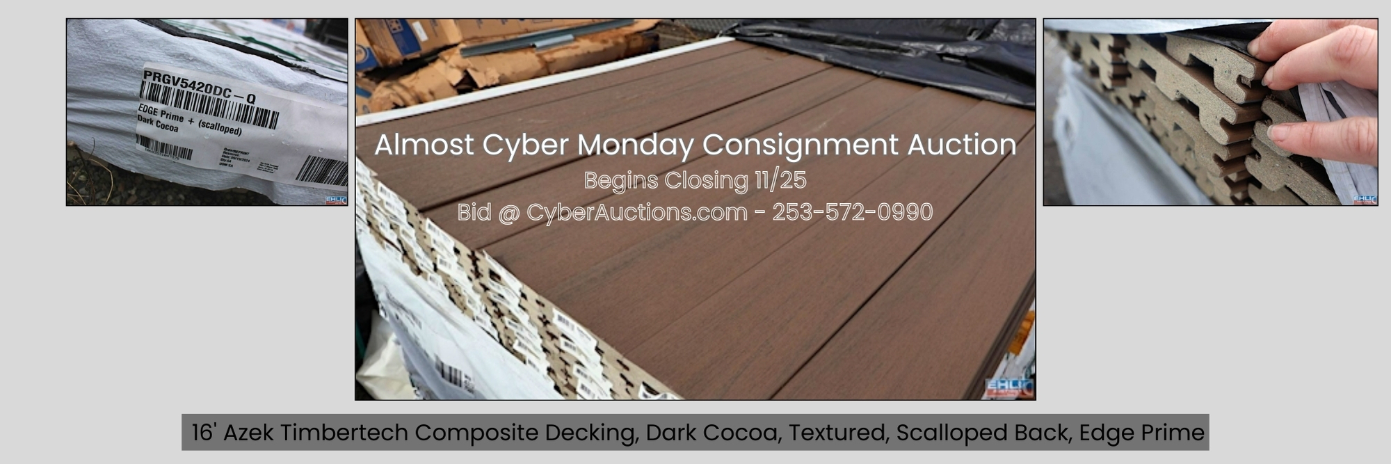 Azek Timbertech 20' Composite Decking, Dark Cocoa, Textured, Scalloped Back, Edge Prime (6)